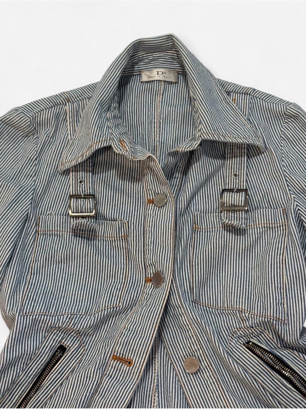 Y2K Italian Striped Utility Jacket in Blue-Gray - Picture 4 of 8